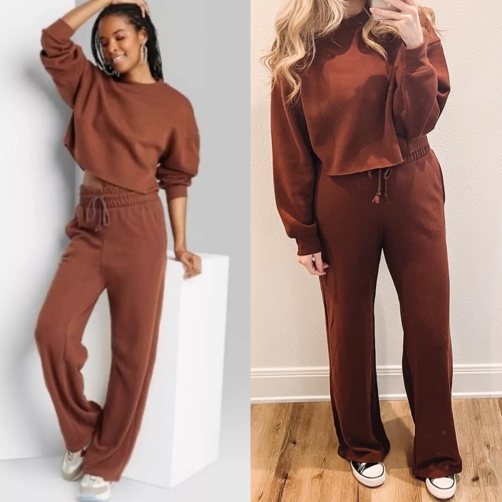 Wild Fable brown cropped sweatshirt and wide leg sweatpants set